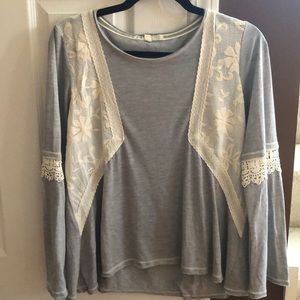 Grey and tan lace top